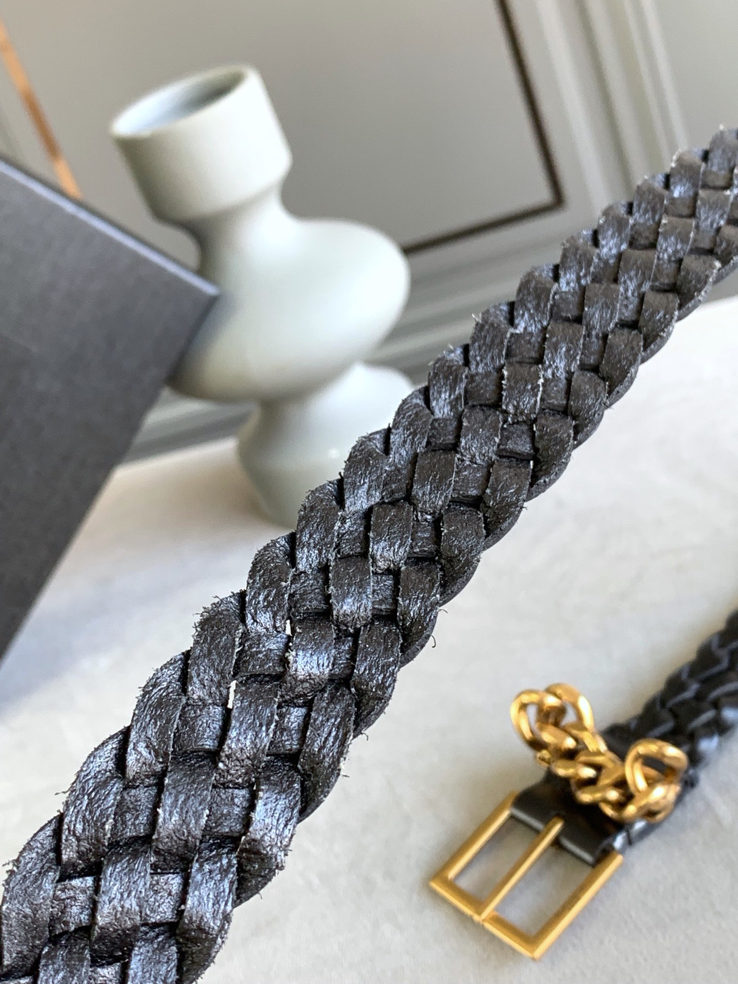 SAINT LAURENT GENUINE LEATHER UNIVERSAL BLACK AND GOLD BELT - Image 3