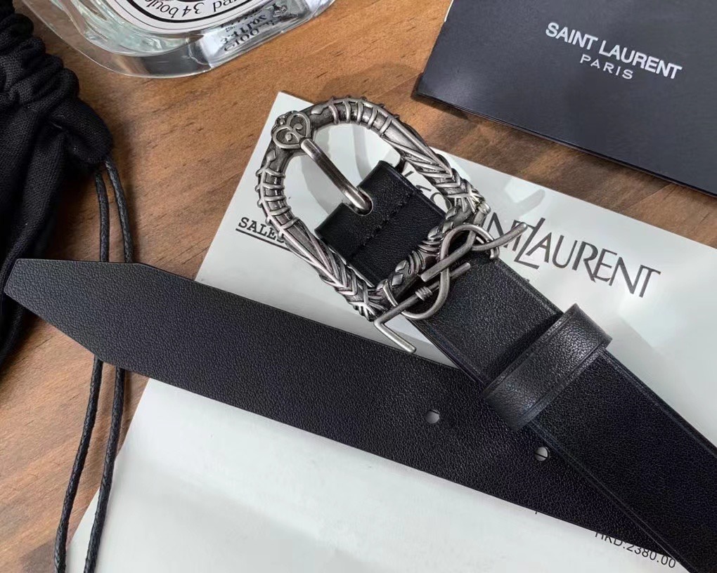 SAINT LAURENT MONOGRAM CELTIC LEATHER BLACK AND SILVER BELT 0400017970125 - Image 4