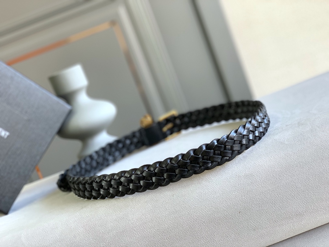 SAINT LAURENT GENUINE LEATHER UNIVERSAL BLACK AND GOLD BELT - Image 5