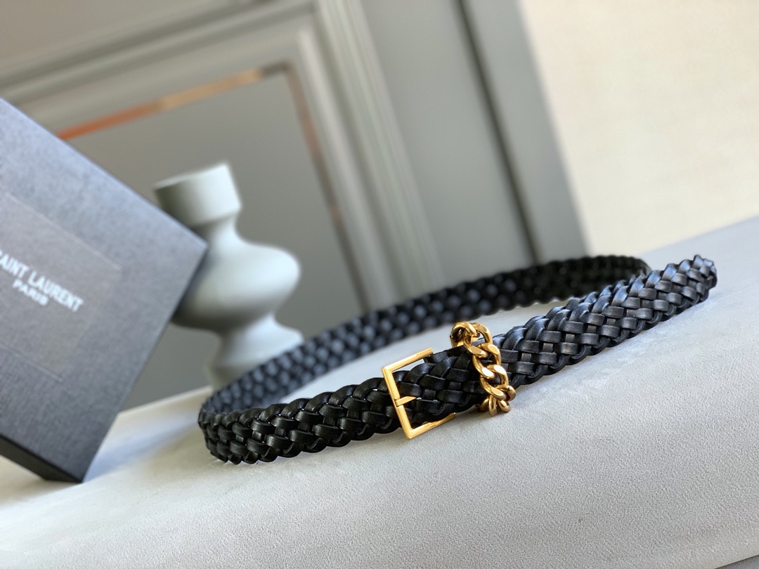 SAINT LAURENT GENUINE LEATHER UNIVERSAL BLACK AND GOLD BELT - Image 6