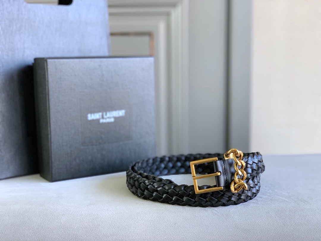 SAINT LAURENT GENUINE LEATHER UNIVERSAL BLACK AND GOLD BELT - Image 7