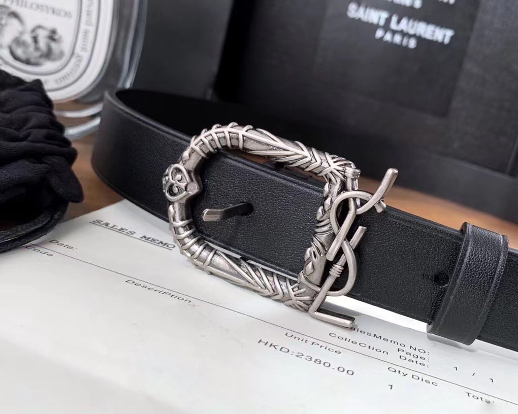 SAINT LAURENT MONOGRAM CELTIC LEATHER BLACK AND SILVER BELT 0400017970125 - Image 7