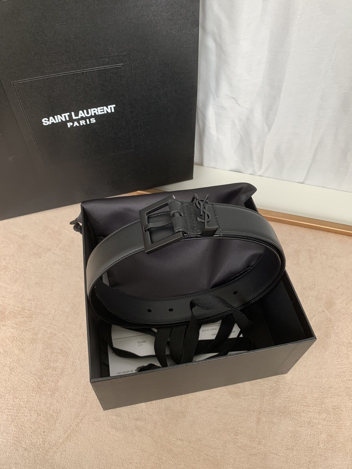 SAINT LAURENT CASSANDRE THIN BELT WITH SQUARE BUCKLE IN SHINY BOX SAINT LAURENT LEATHER 554465BOO0U1000 - Image 2