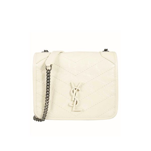 SAINT LAURENT NIKI VINTAGE LEATHER CHAIN WALLET CREAM 19CM