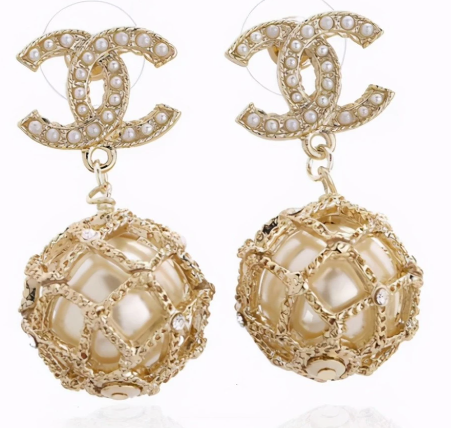 CHANEL GOLD CAGED PEARL EARRINGS