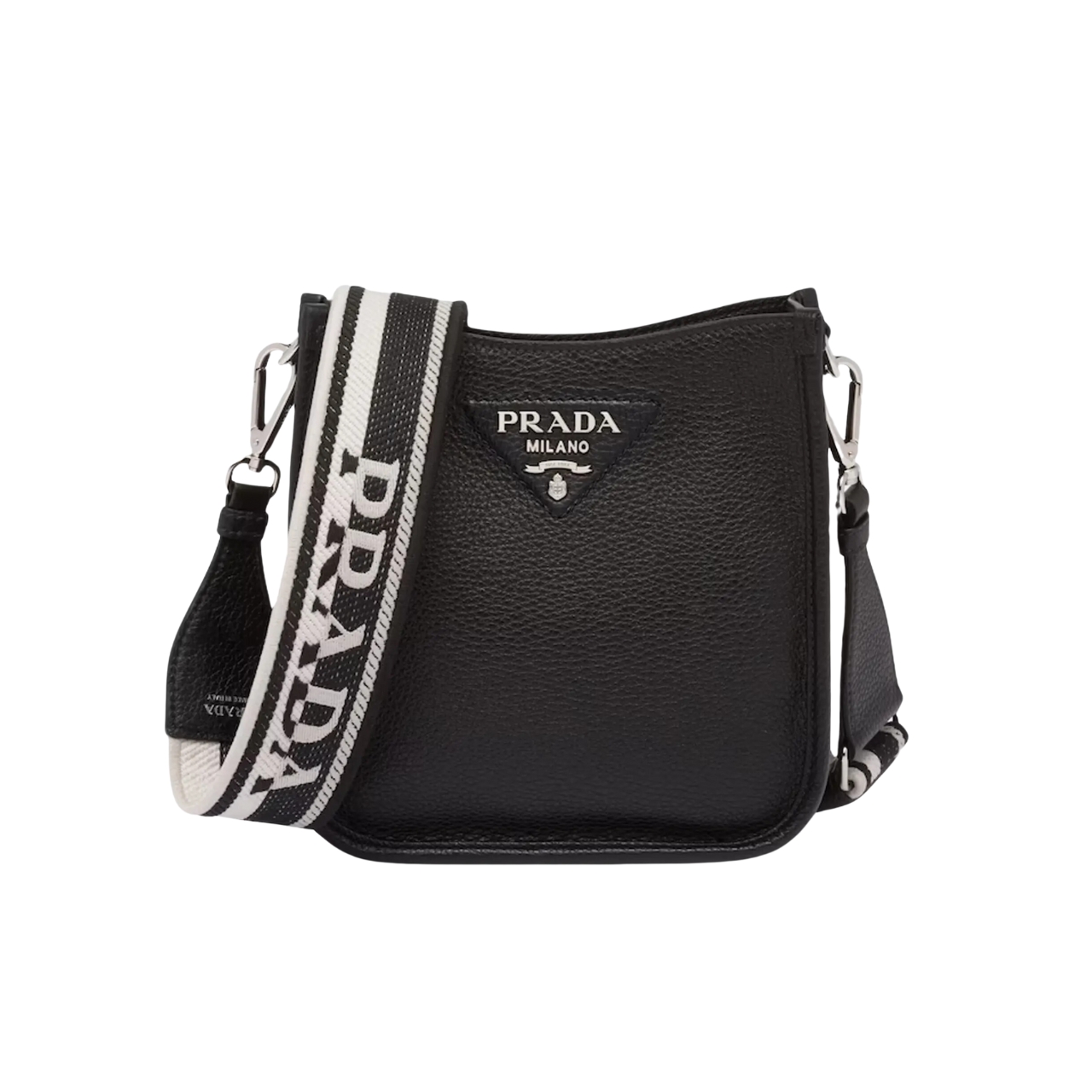 PRADA LEATHER MINI SHOULDER BAG BLACK 20CM 1BH191 2DKV F0002 V 3OO