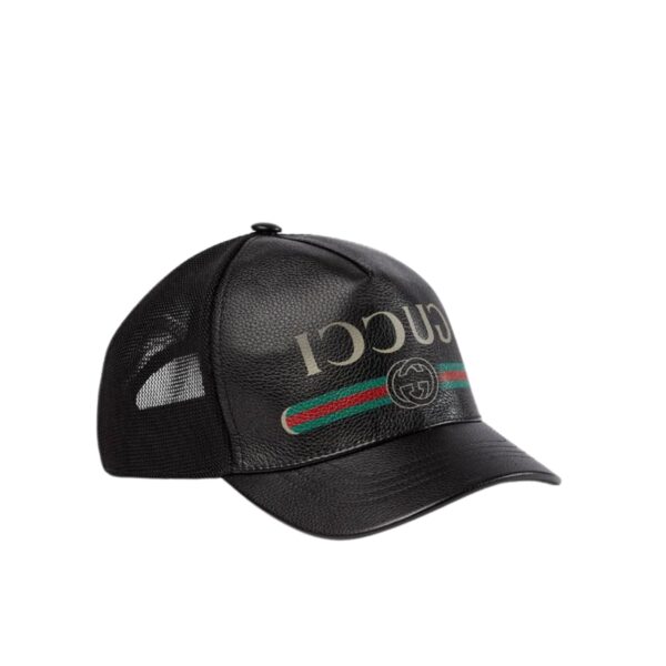 GUCCI GG PRINT LEATHER BASEBALL CAP BLACK