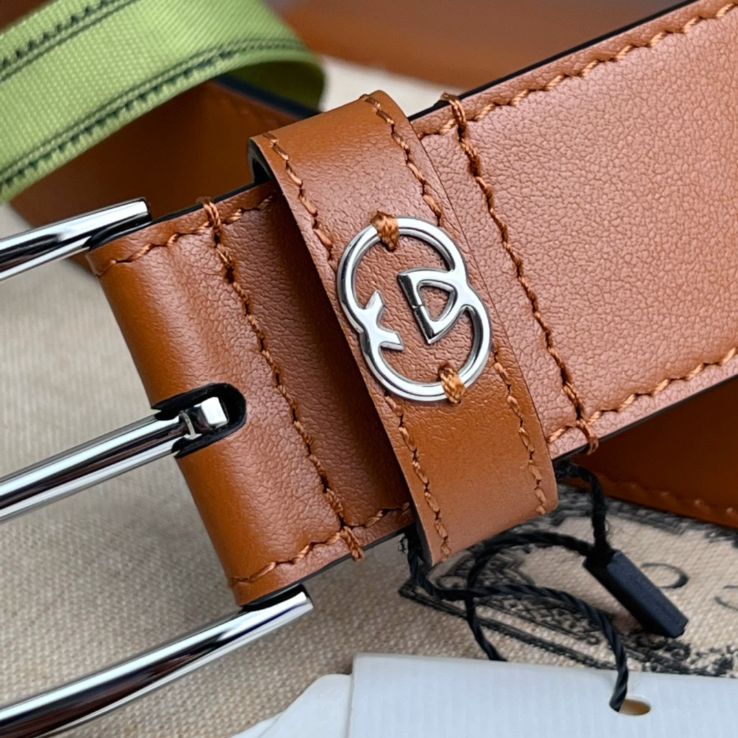 GUCCI BROWN BELT WITH SQUARE BUCKLE AND INTERLOCKING G SILVER MEATL 35MM - Image 3