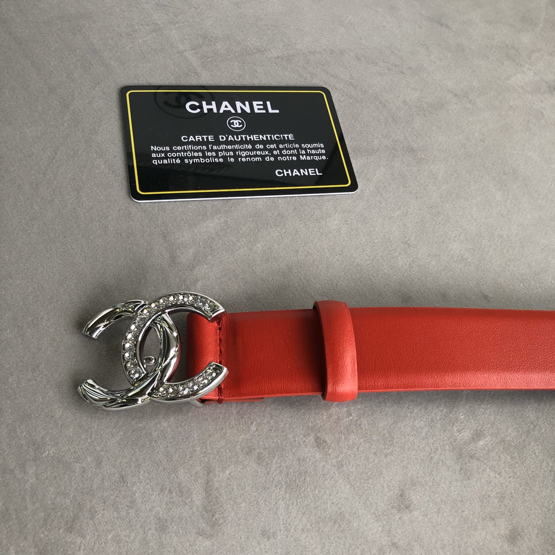 CHANEL LEATHER BELT WITH CC PEARL AND SILVER TONE METAL RED 3CM - Image 7