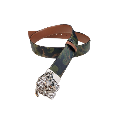 VERSACE LA MEDUSA LEATHER KHAKI SILVER METAL 4CM