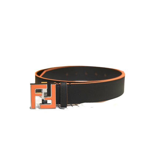 FENDI FF BLACK LEATHER BETL NEON ORANGE 40MM