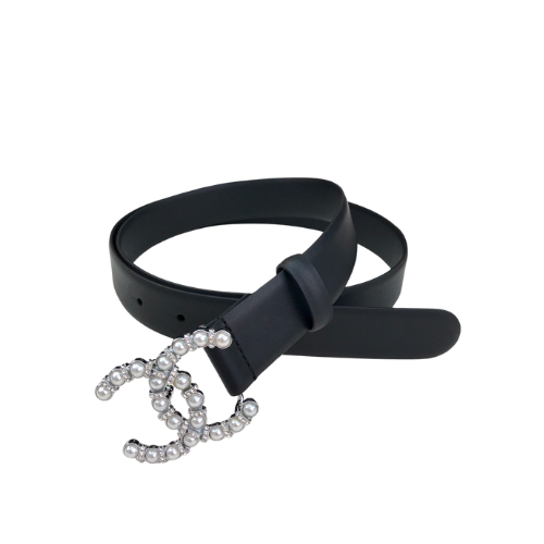 CHANEL CC SILVER BELT LEATHER WITH PEARLS 28MM