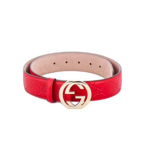 GUCCI MONOGRAM RED BELT GOLD METAL 3.5CM