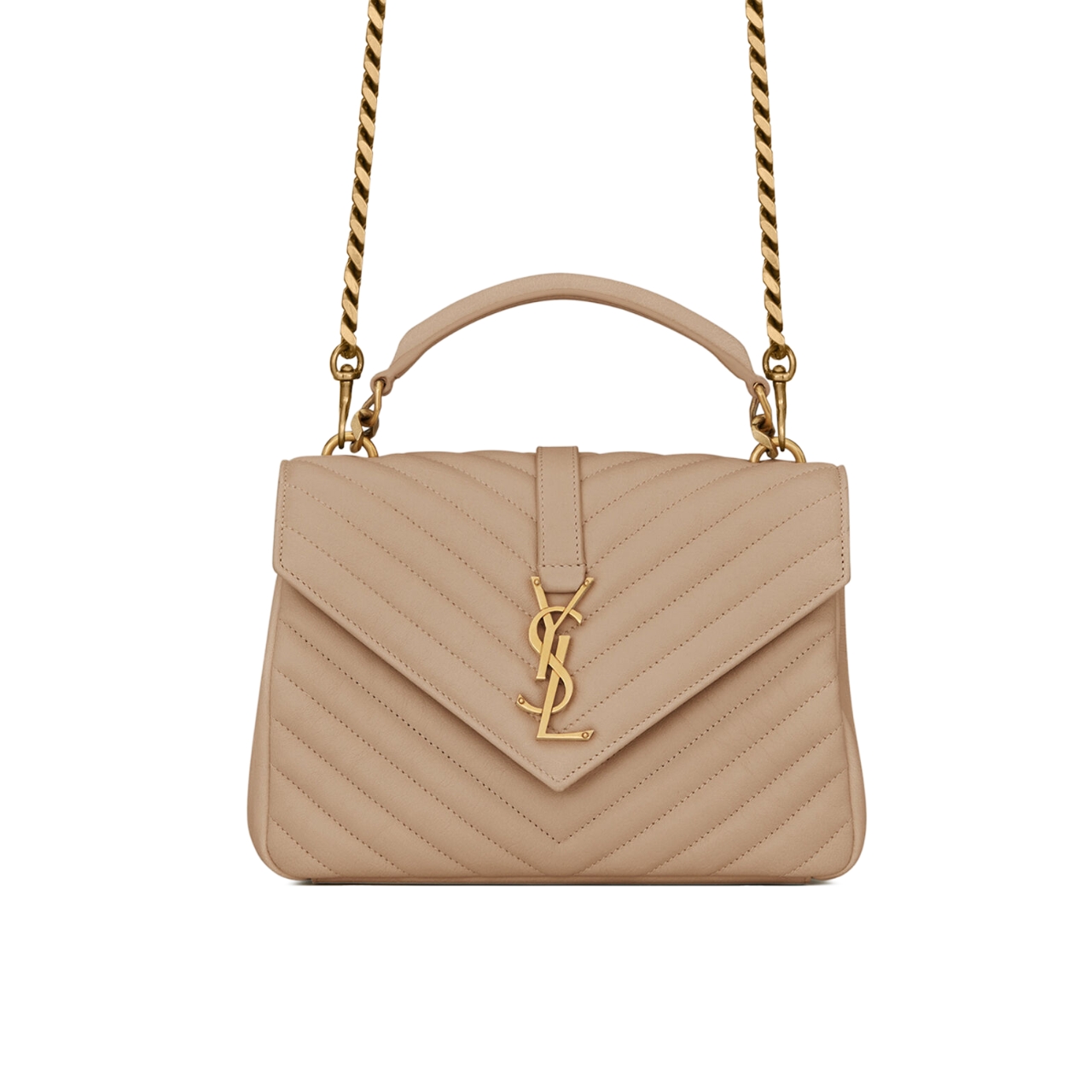 SAINT LAURENT COLLÈGE MEDIUM CHAIN BAG IN QUILTED LEATHER BEIGE 24CM 600279BRM072721