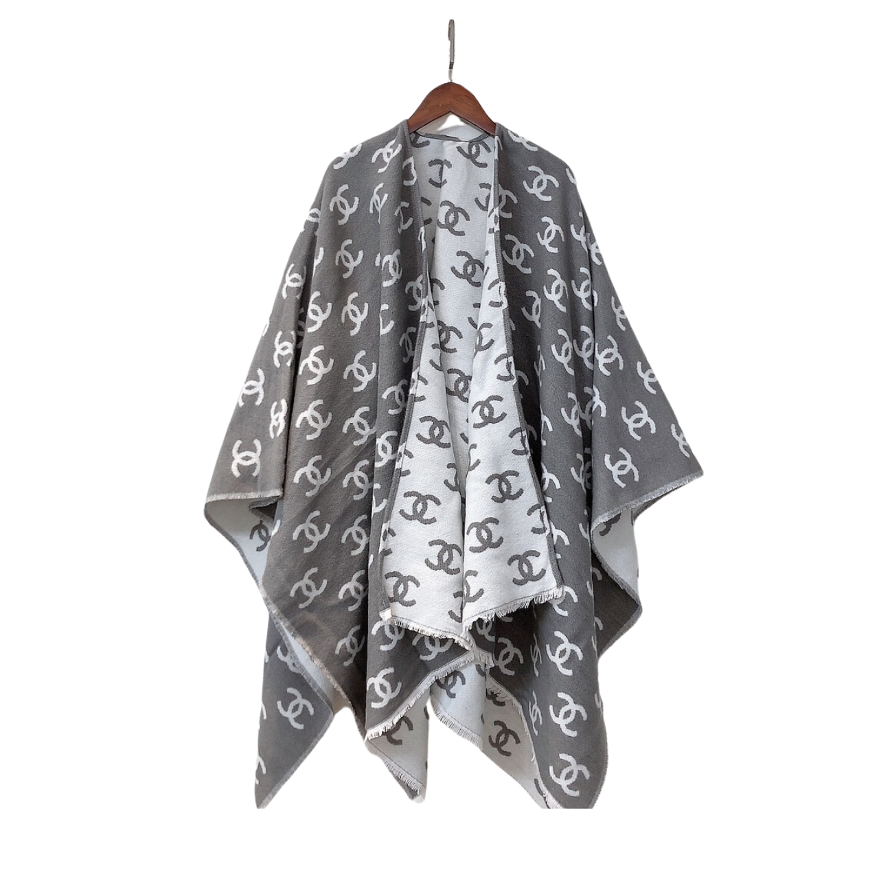 CHANEL CC LOGO CAMELLIA SCARF GREY