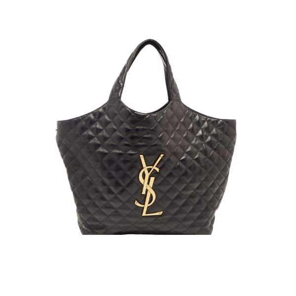 SAINT LAURENT ICARE SHOPPING BAG IN QUILTED BLACK GOLD 40CM