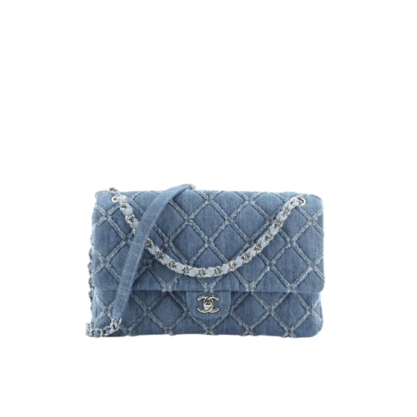 CHANEL CC CHAIN FLAP QUILTED DENIM JUMBO BLUE 25CM