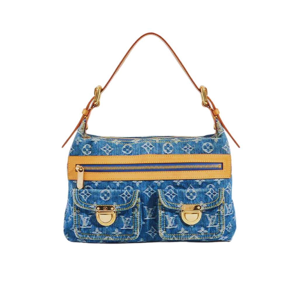 LOUIS VUITTON MONOGRAM DENIM BAGGY PM SHOULDER BAG BLUE 30CM