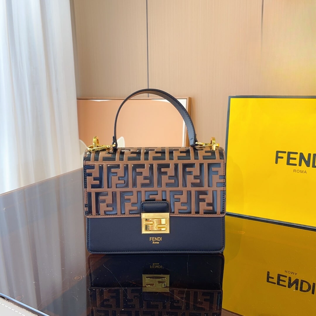 FENDI KAN I LEATHER BAG BROWN 25CM - Image 3