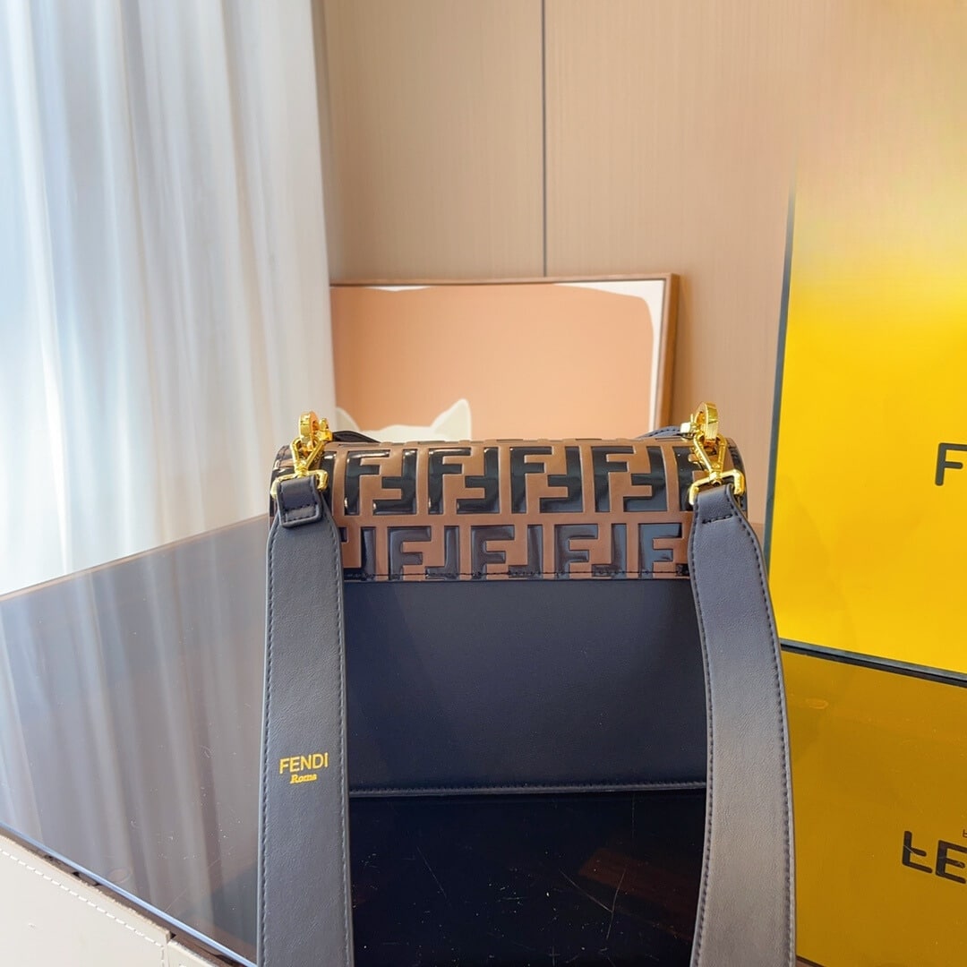 FENDI KAN I LEATHER BAG BROWN 25CM - Image 4