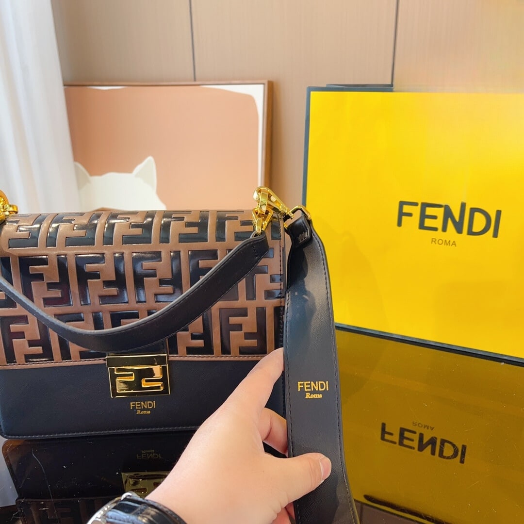 FENDI KAN I LEATHER BAG BROWN 25CM - Image 8