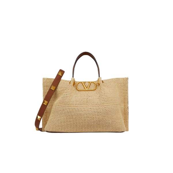 VALENTINO GARAVANI MEDIUM STRAW SUMMER TOTE BEIGE 38CM 2W0B0K39YCE D84