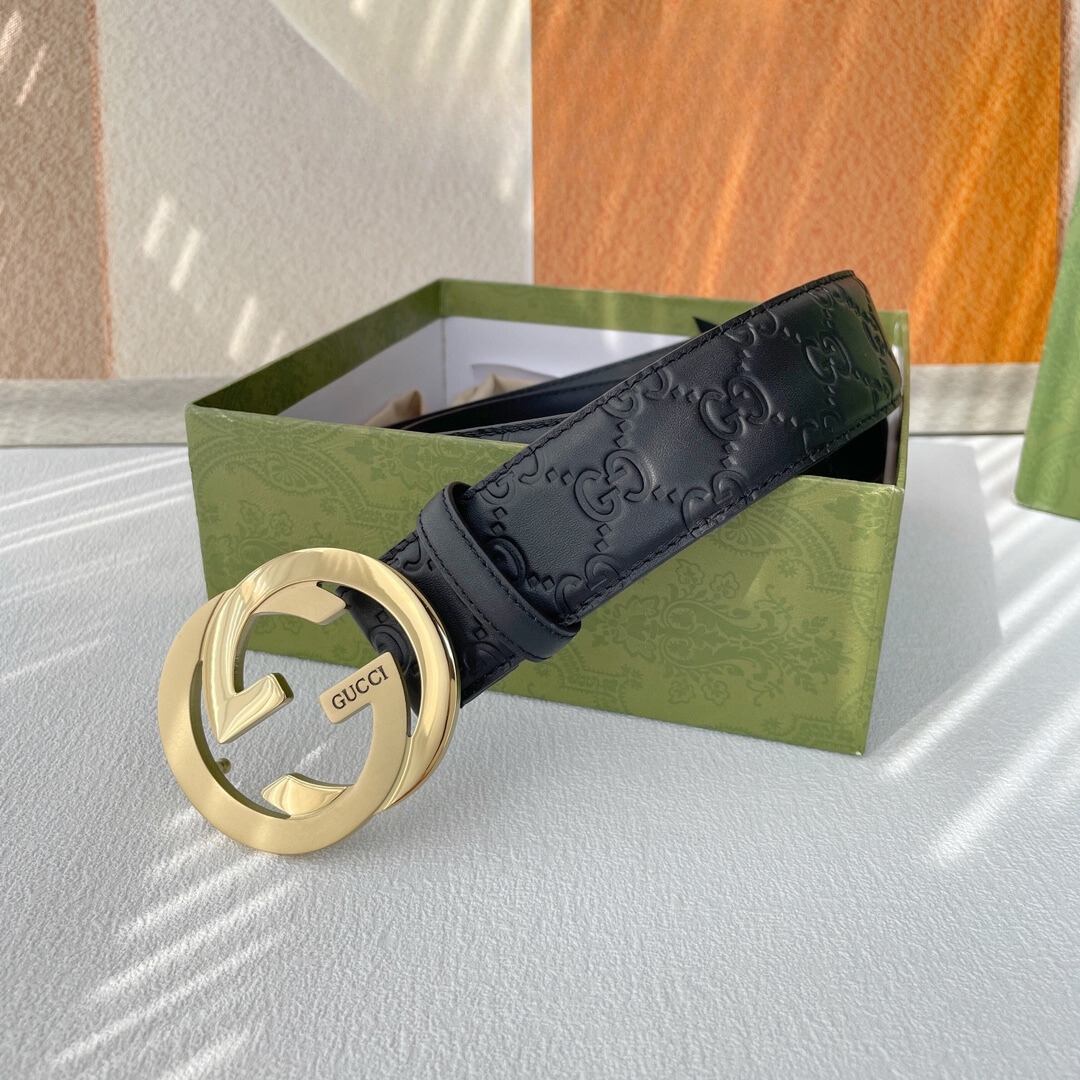 GUCCI MEN'S REVERSIBLE GG BELT GOLD HARDWARE BLACK 40MM - Image 3