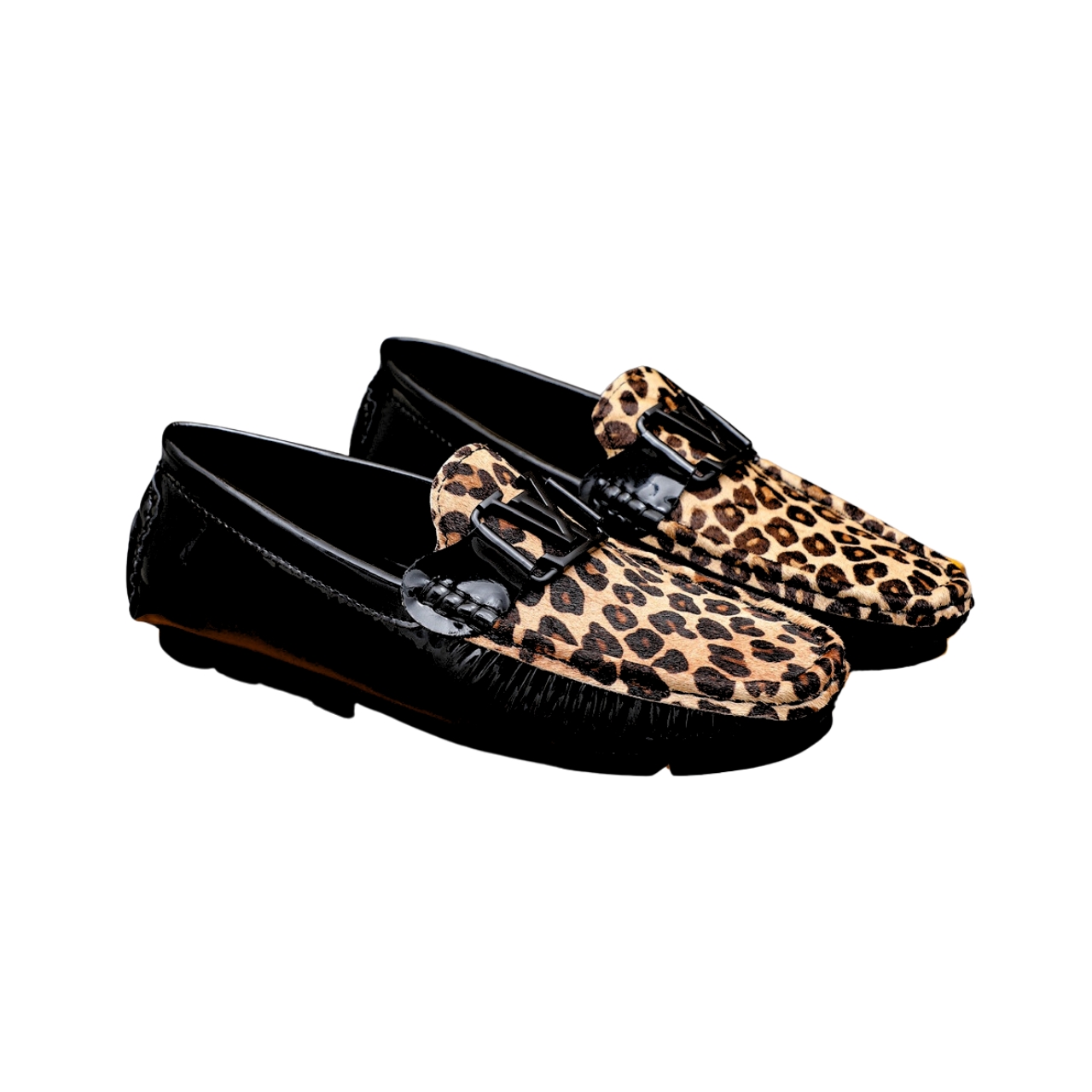 LOUIS VUITTON LOAFER POLISH LEATHER LEOPARD PATTERN IN BLACK