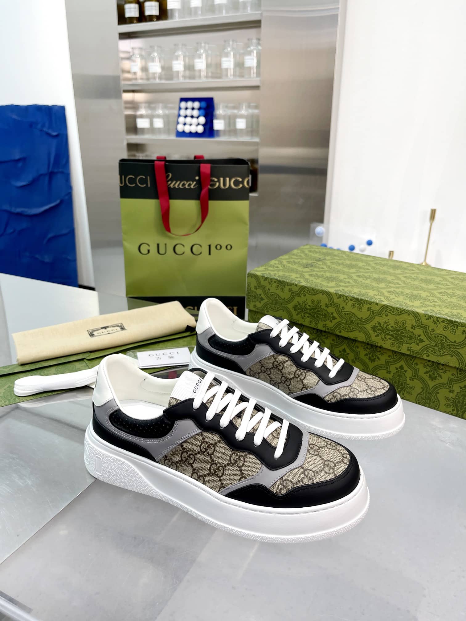 GUCCI MEN'S GG TRAINER SUPREME CANVAS BEIGE 669582 UPGA0 1080 - Image 7