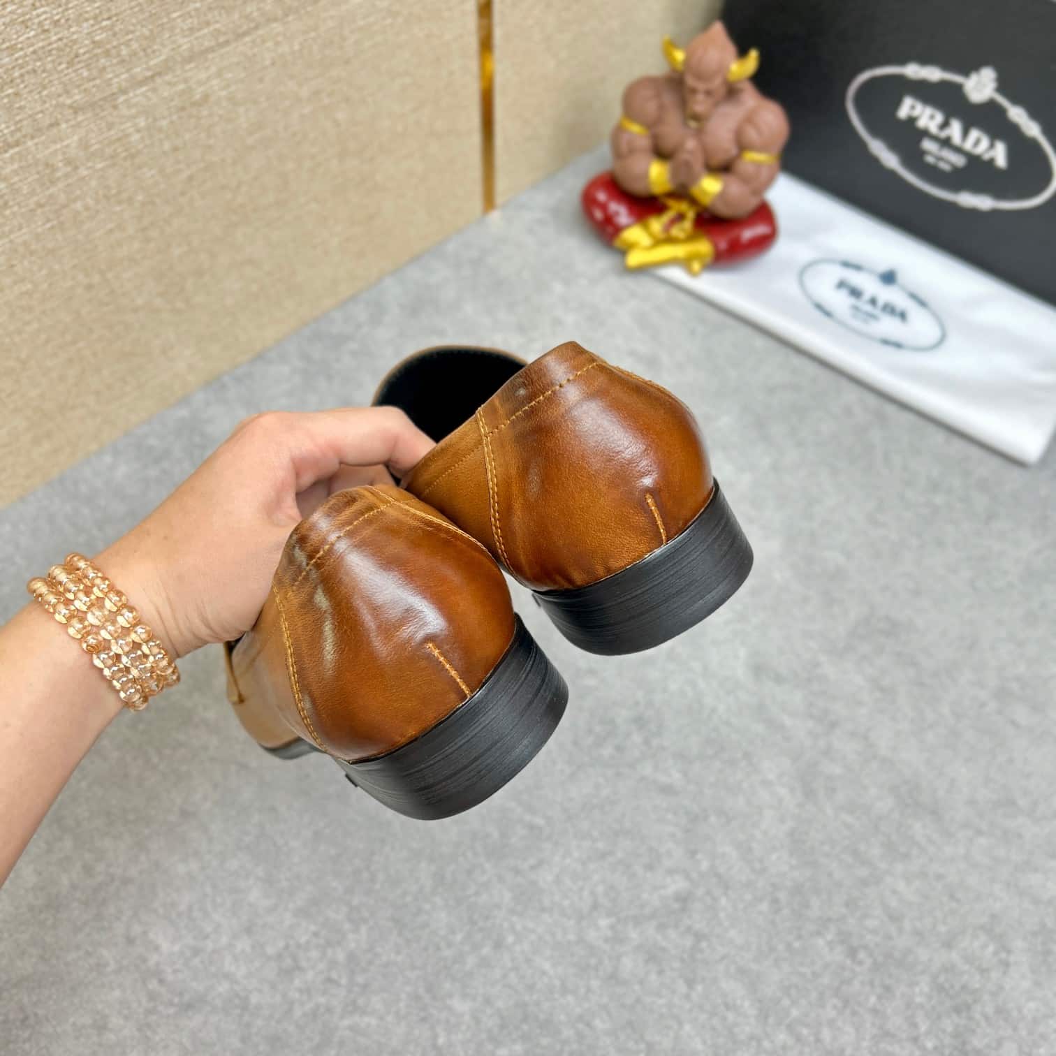 PRADA BRUSHED LEATHER LOAFER PLATE BIT LOGO BROWN - Image 3