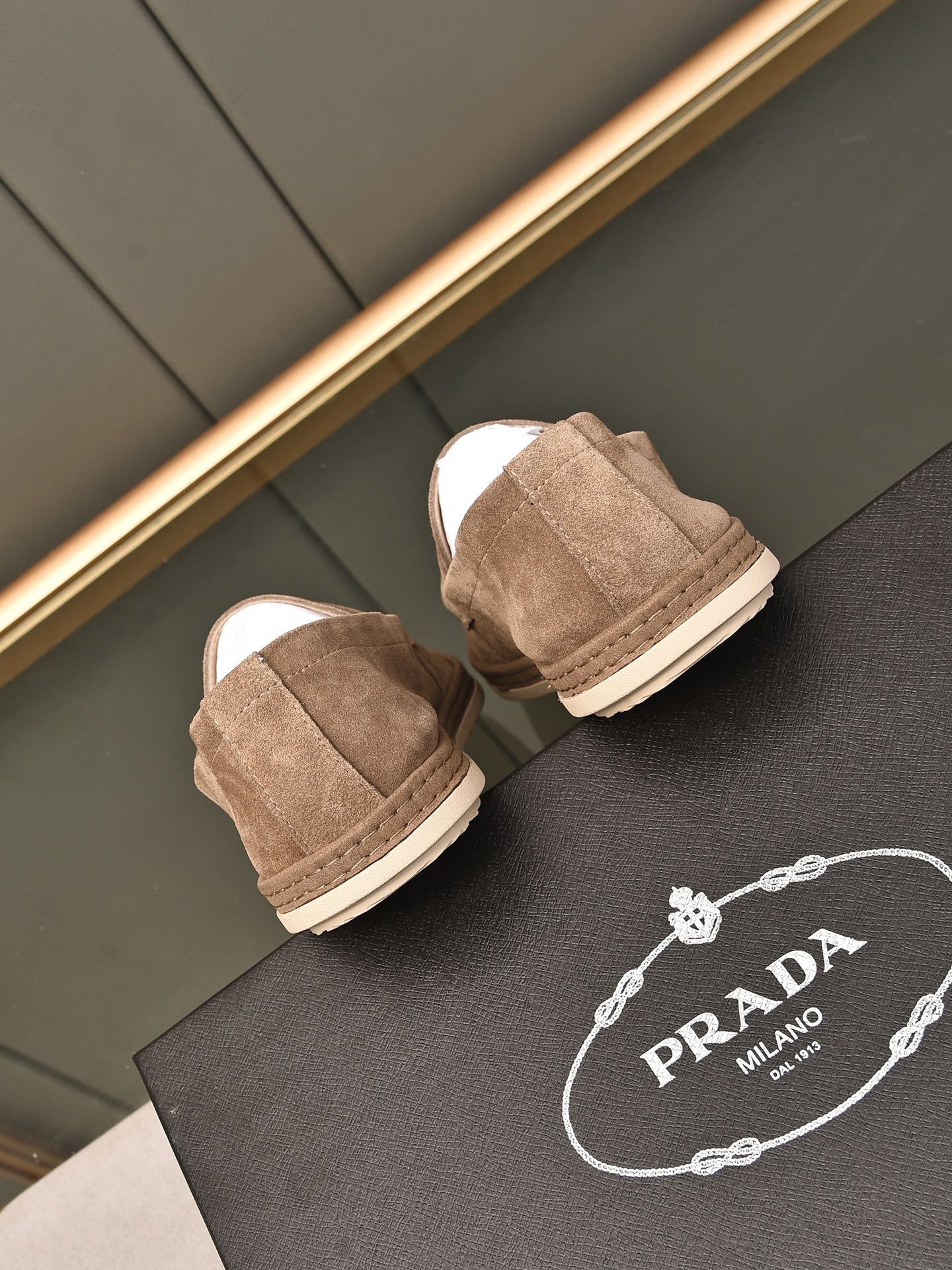 PRADA MEN'S FLAT LOAFERS SUEDE LEATHER BROWN - Image 3