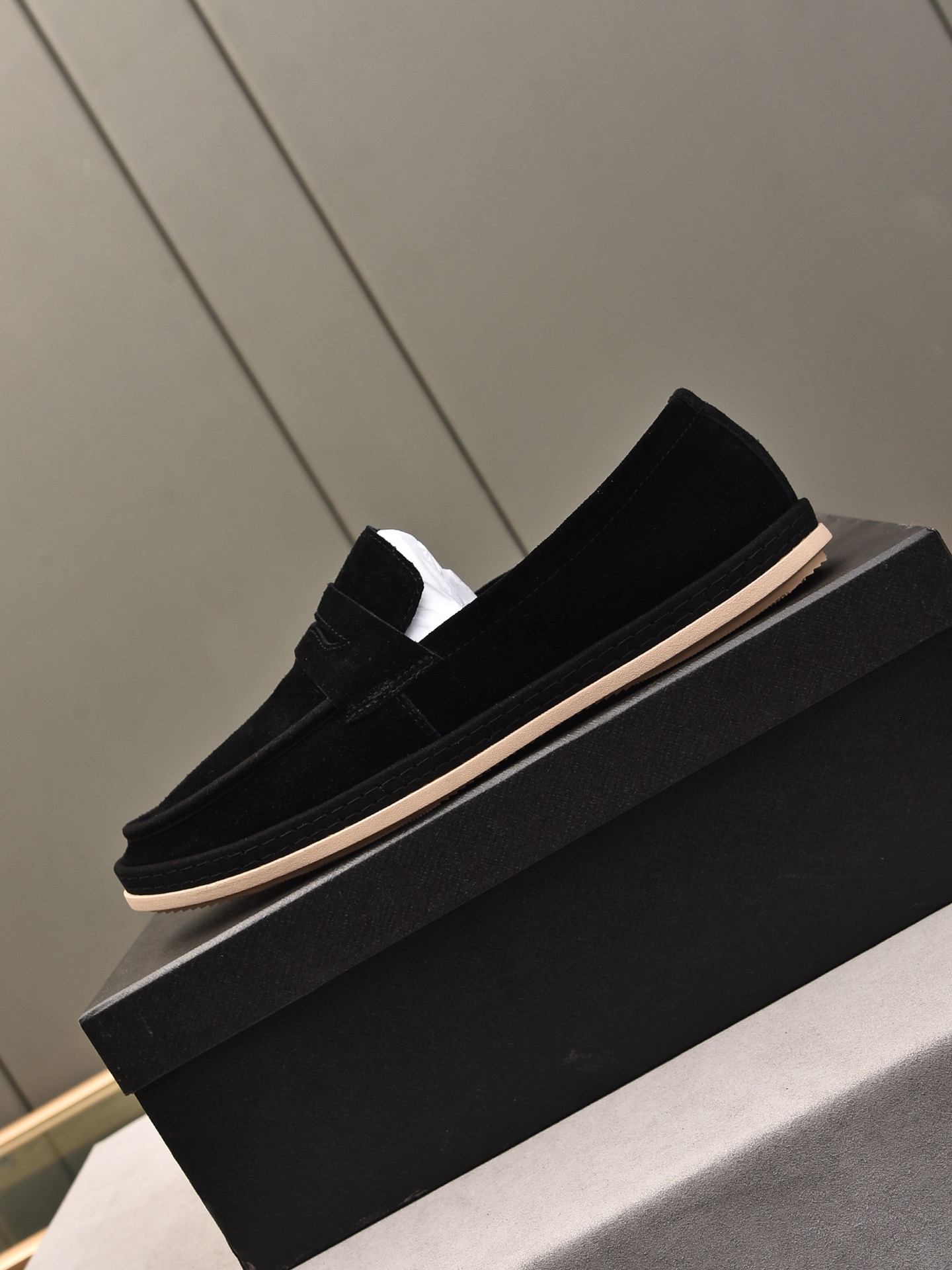 PRADA MEN'S FLAT LOAFERS SUEDE LEATHER BLACK - Image 4