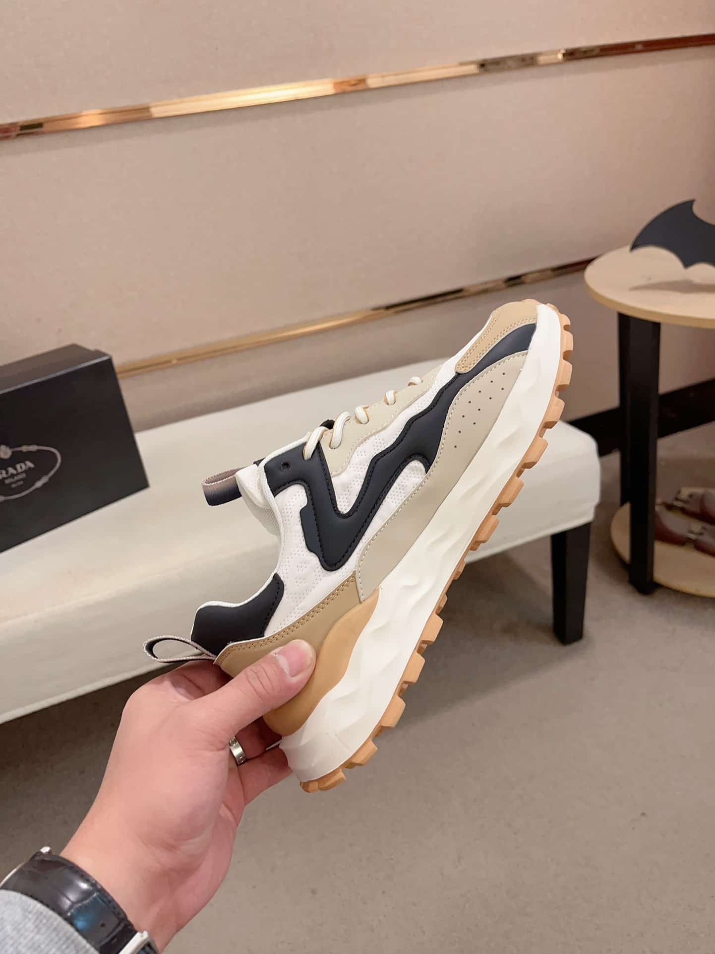 PRADA COLORBLOCK SNEAKERS WITH LOGO BEIGE - Image 4