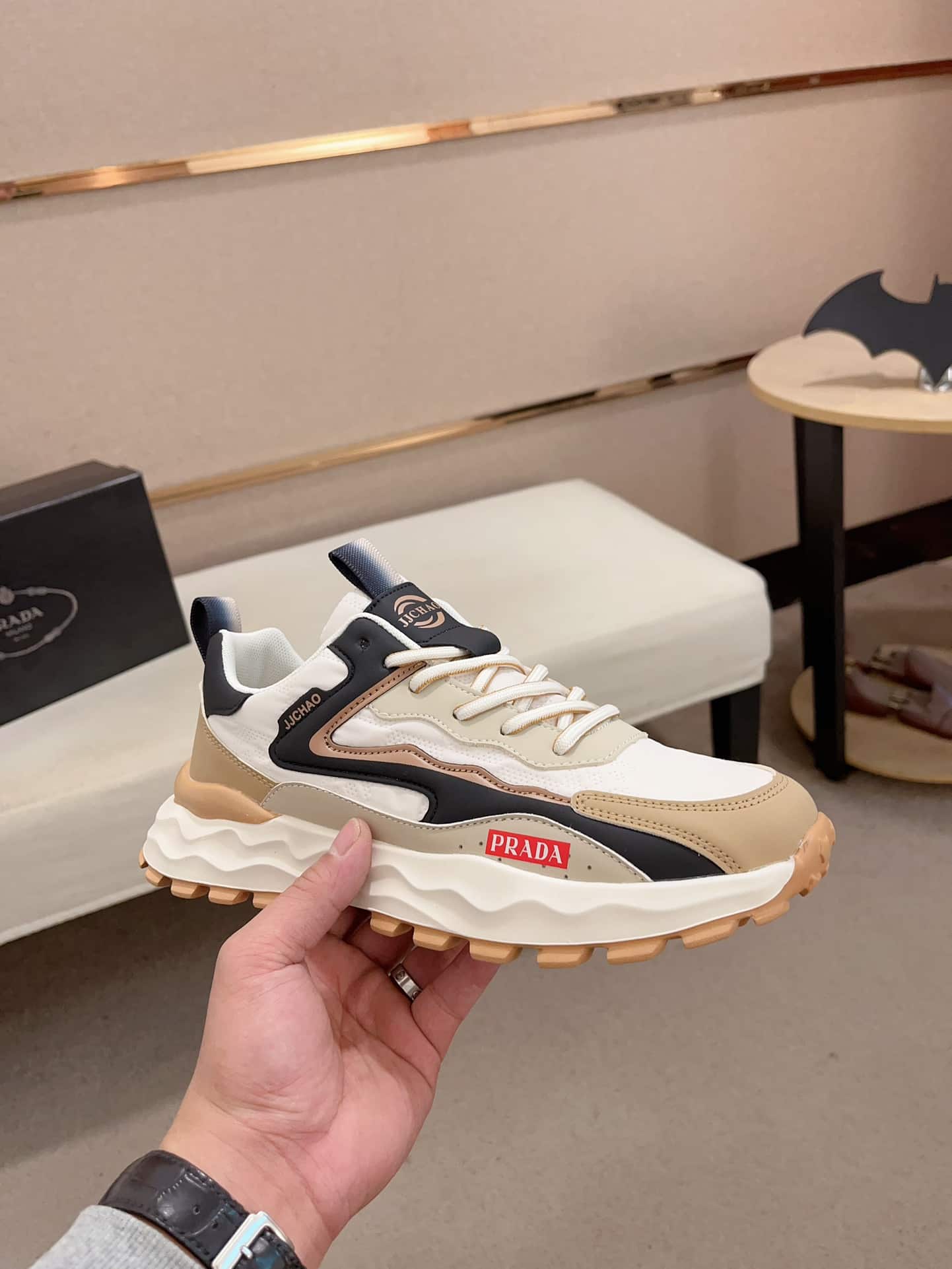 PRADA COLORBLOCK SNEAKERS WITH LOGO BEIGE - Image 3