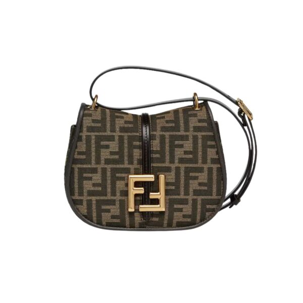 FENDI C'MON SMALL BROWN FF JACQUARD FABRIC BAG 20CM 8BS082AQ08F1MJE