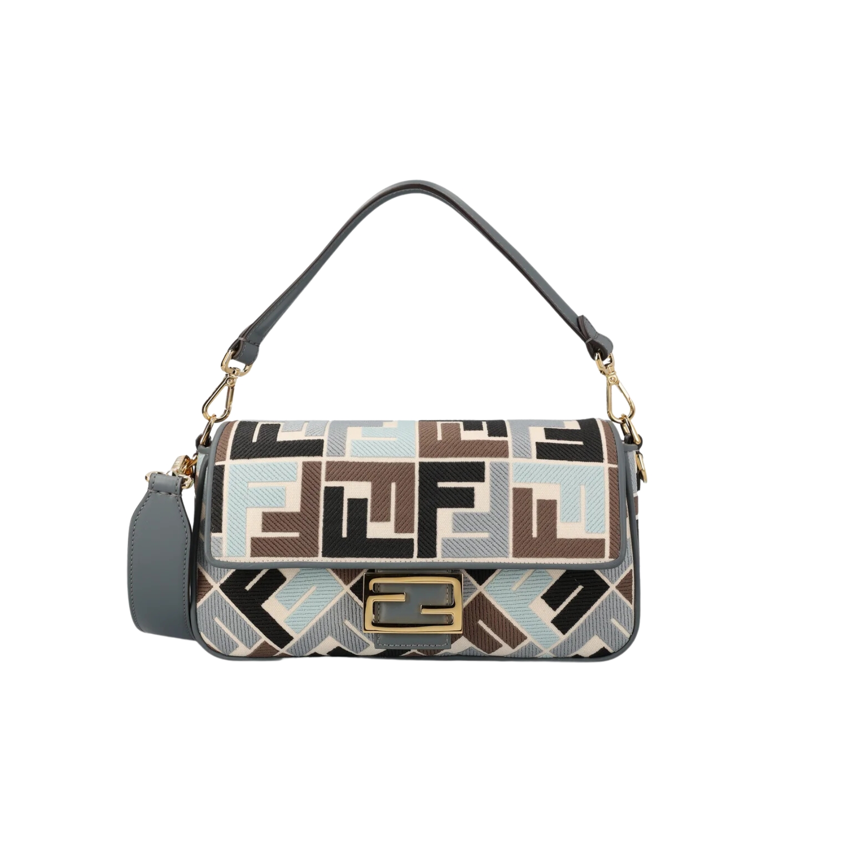 FENDI BAGUETTE FF EMBROIDERED SHOULDER BAG MULTICOLOR 26CM