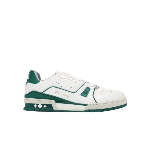 LOUIS VUITTON MEN’S SNEAKERS LV TRAINER SIGNATURE WHITE GREEN