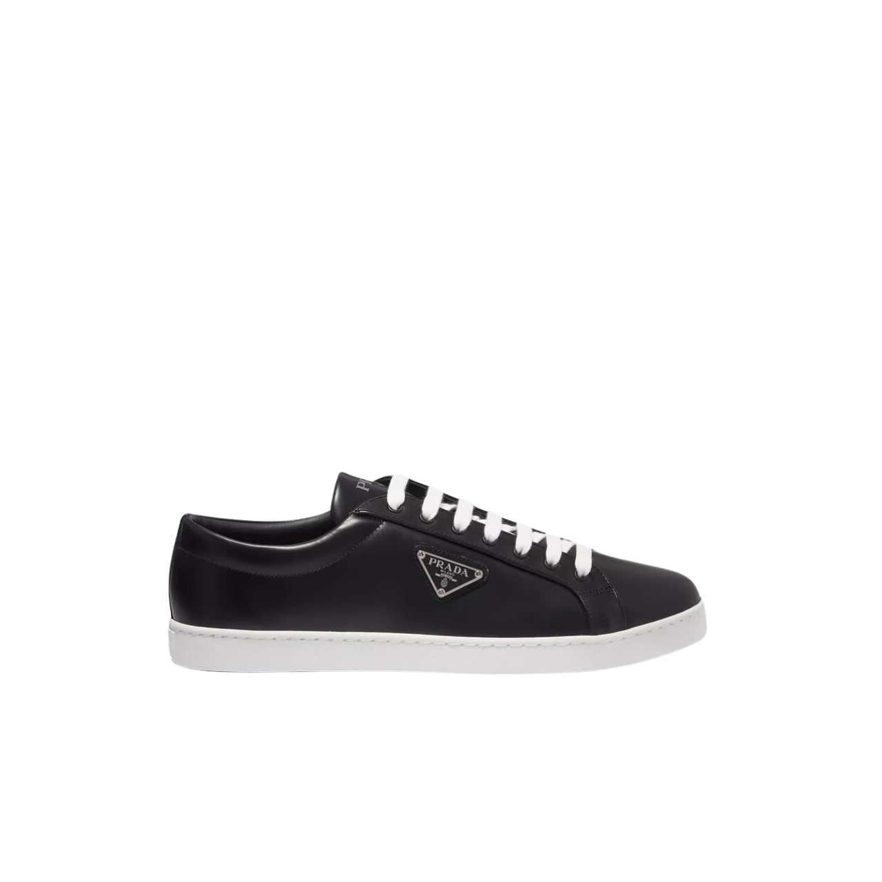 PRADA LOGO SNEAKERS IN BRUSHED LEATHER BLACK