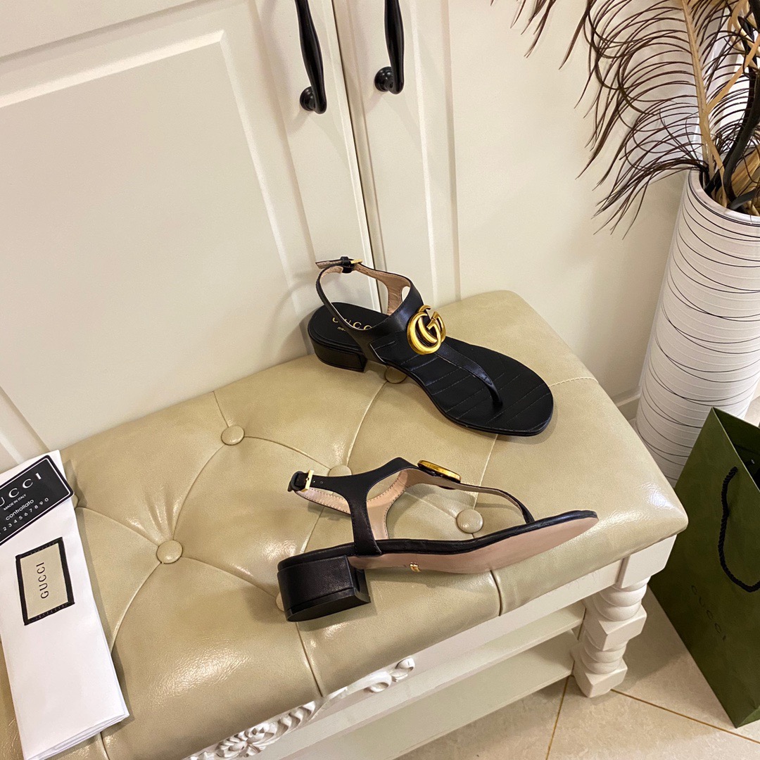GUCCI DOUBLE G SANDAL LEATHER BLACK 674840 BKO00 1000 - Image 3