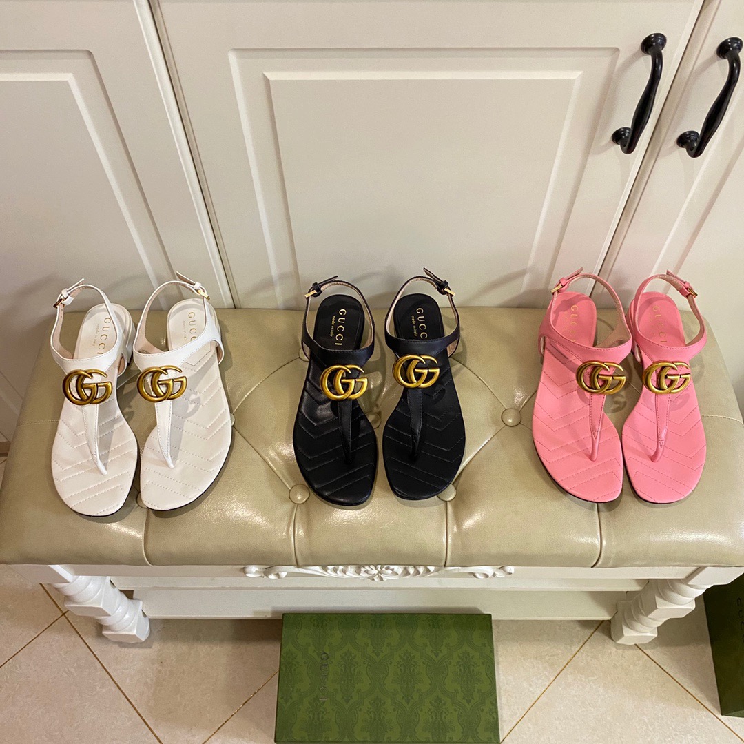 GUCCI DOUBLE G SANDAL LEATHER BLACK 674840 BKO00 1000 - Image 2