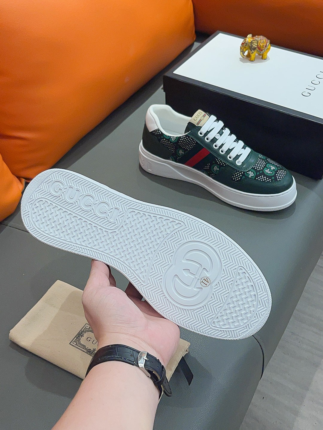 GUCCI SCREENER GG HIGH TOP SNEAKER LEATHER IN GREEN - Image 8