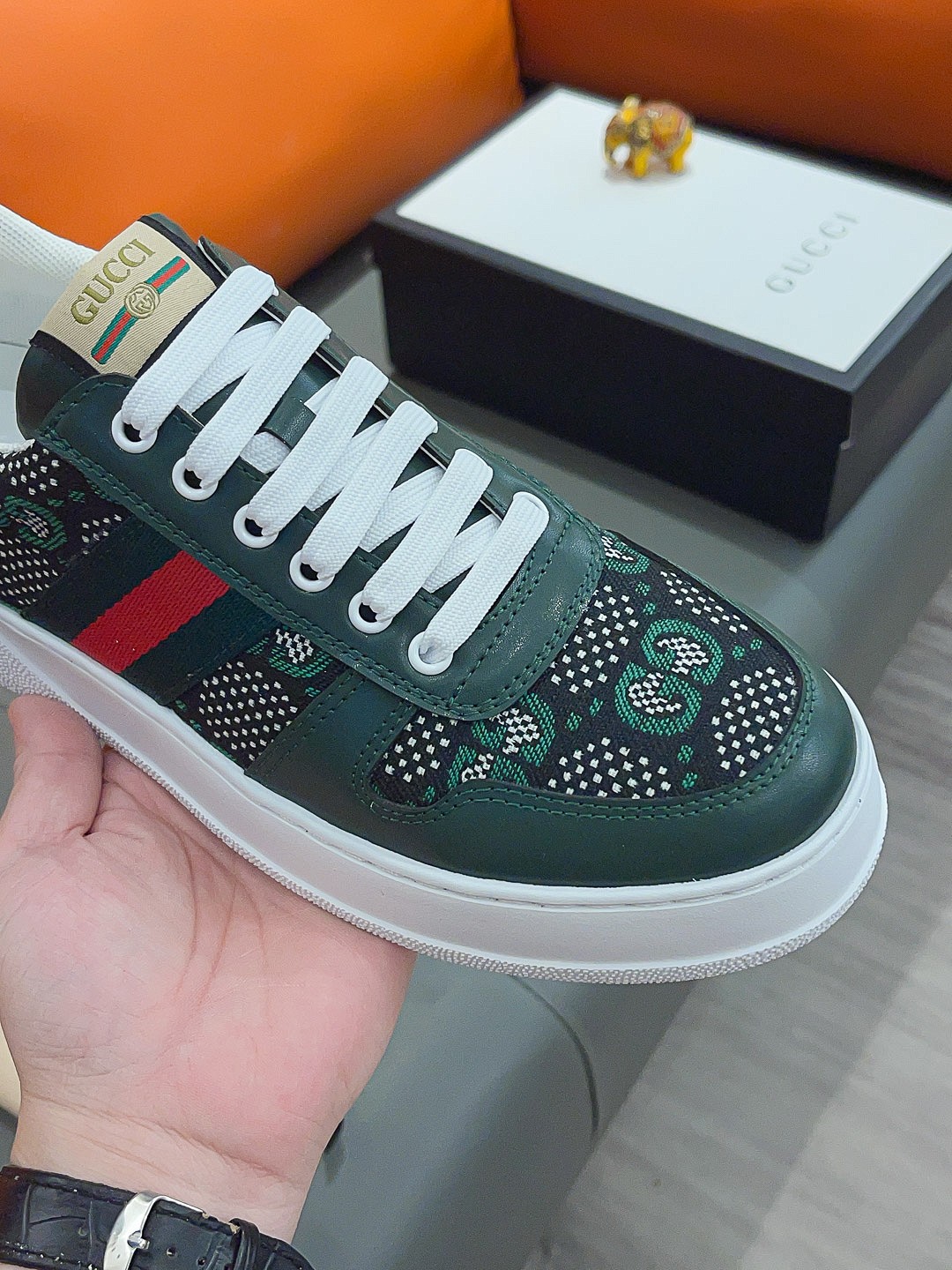 GUCCI SCREENER GG HIGH TOP SNEAKER LEATHER IN GREEN - Image 6