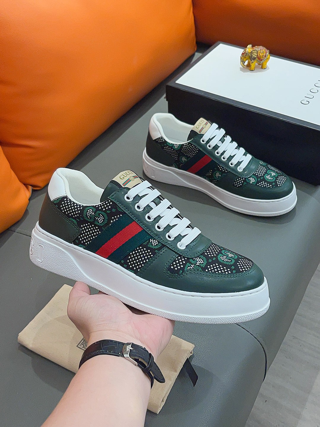 GUCCI SCREENER GG HIGH TOP SNEAKER LEATHER IN GREEN - Image 4