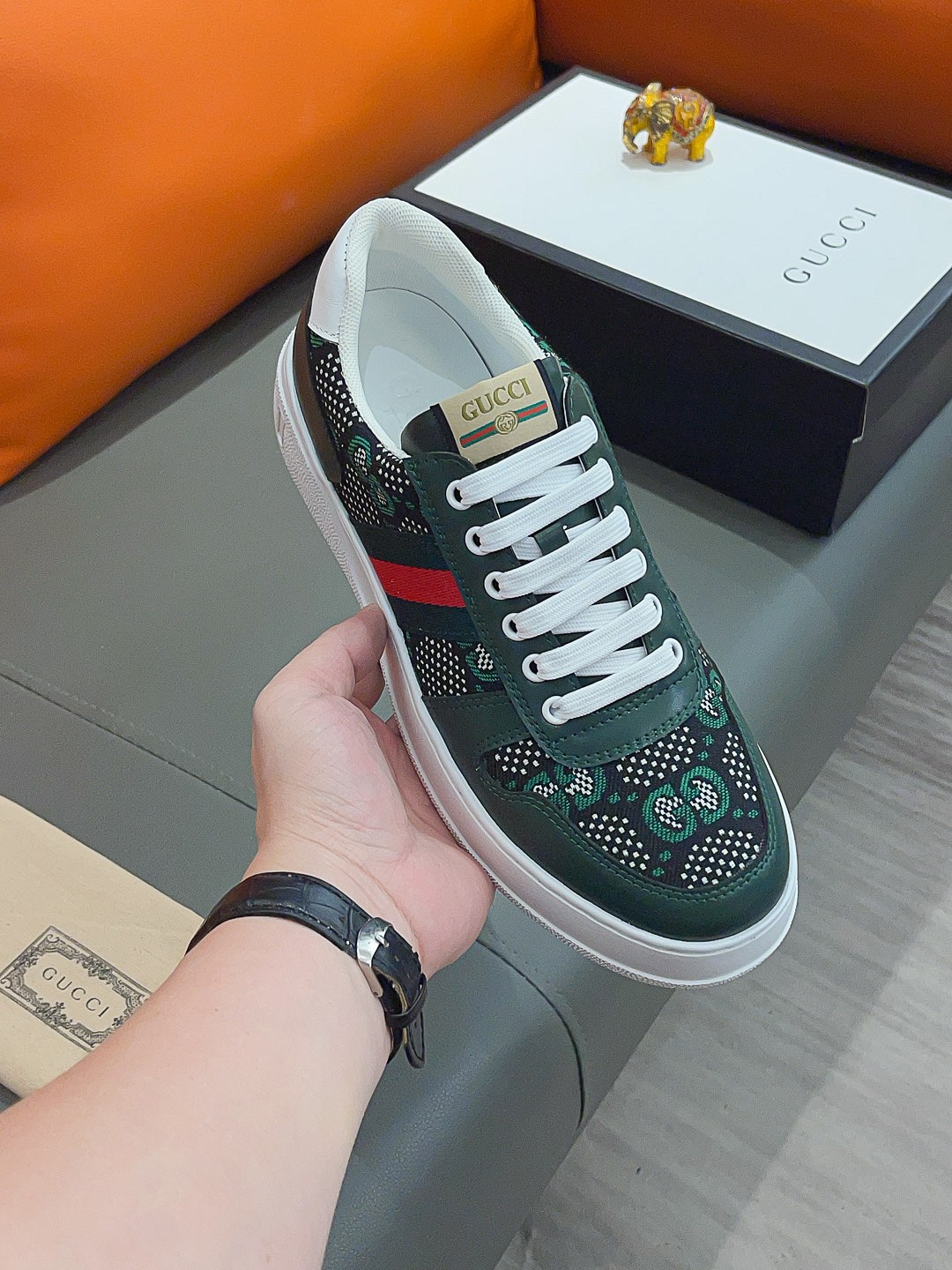 GUCCI SCREENER GG HIGH TOP SNEAKER LEATHER IN GREEN - Image 3