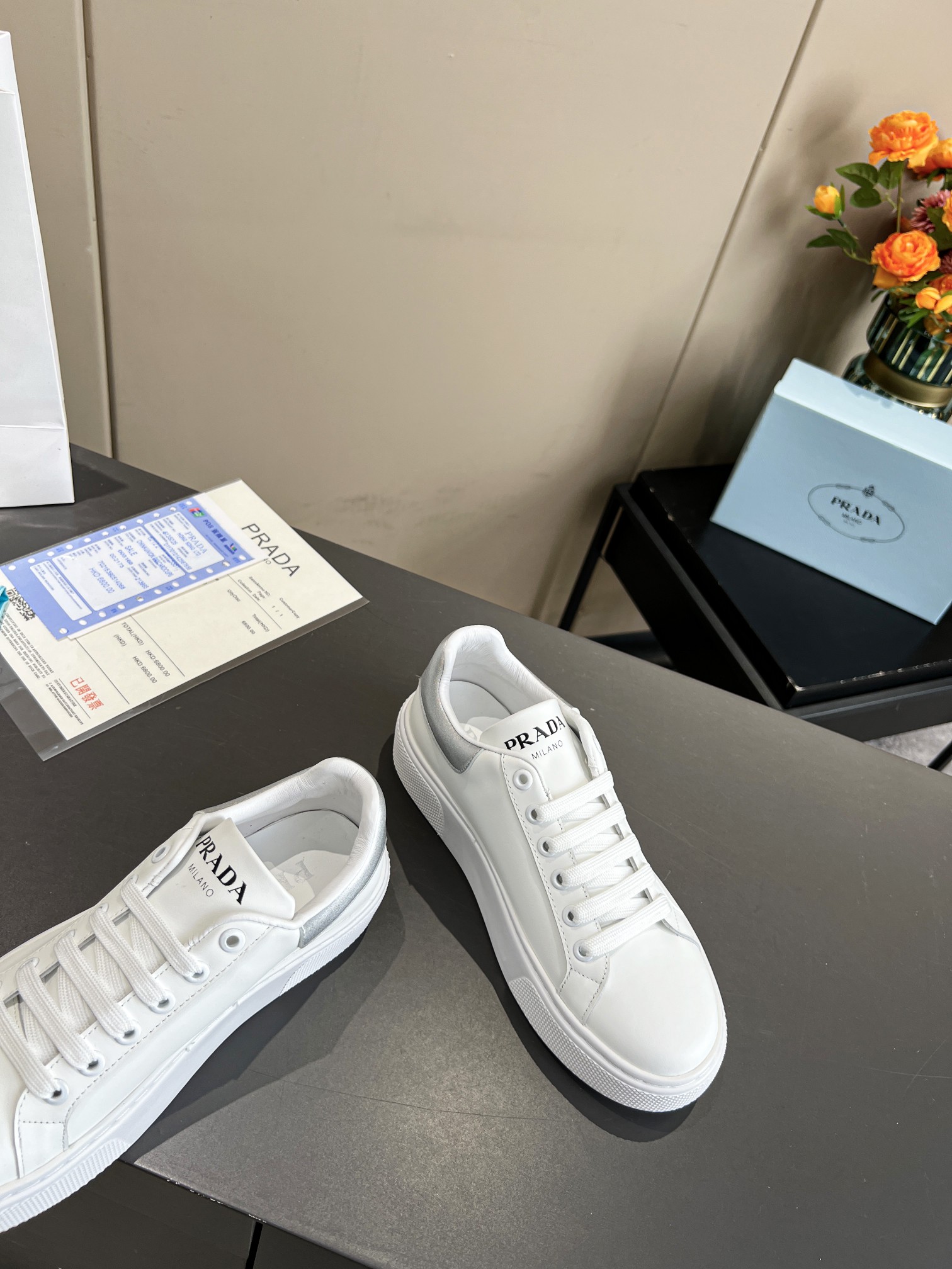PRADA SNEAKERS IN WHITE LEATHER WITH SILVER LOGO - Image 6