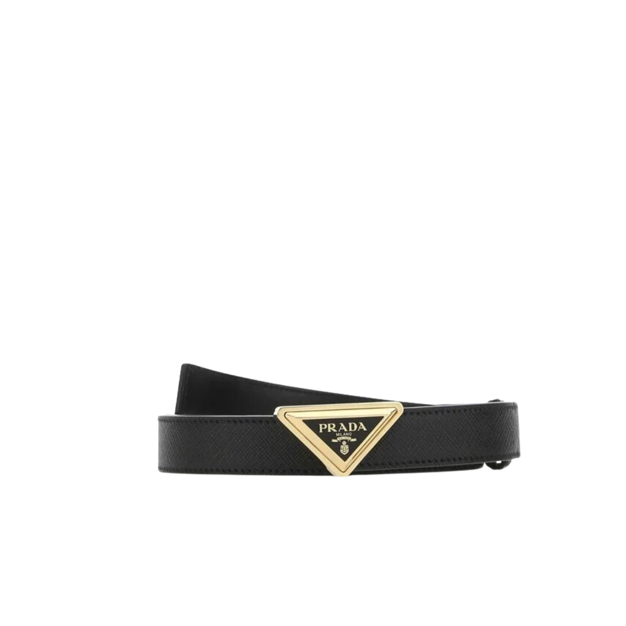 PRADA LOGO PLAQUE BELT GOLD HARDWARE IN BLACK
