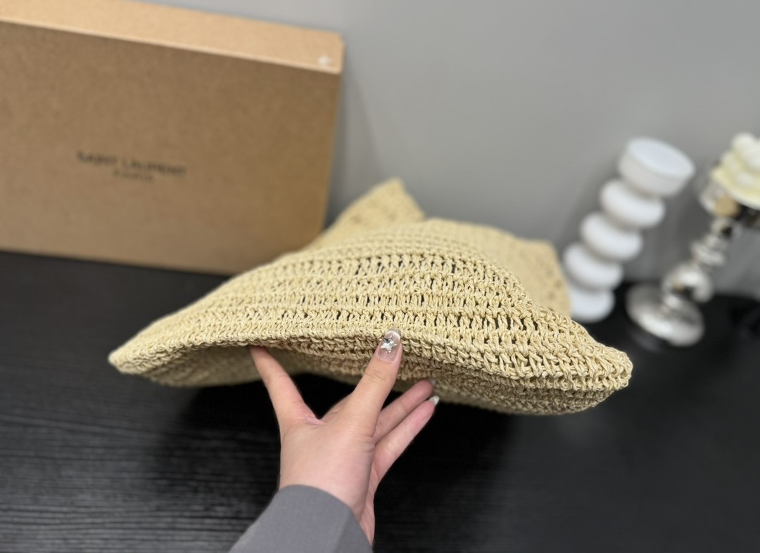 SAINT LAURENT LE 5 A 7 IN RAFFIA CROCHET AND SMOOTH LEATHER BEIGE 32CM 690941GAAAR2080 - Image 8