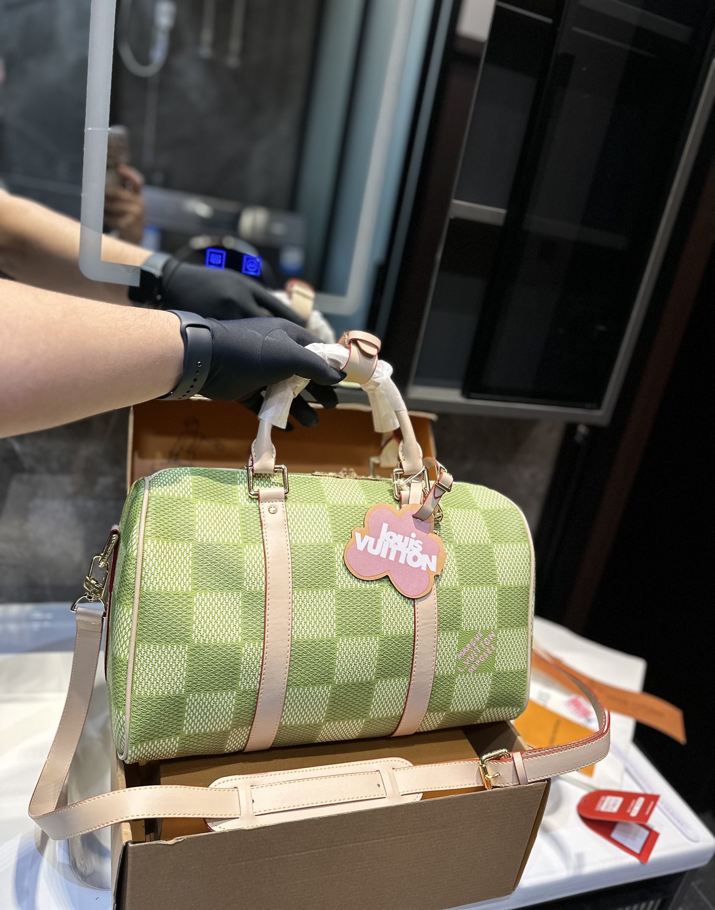 LOUIS VUITTON KEEPALL BANDOULIÈRE DAMIER CANVAS GREEN 35CM N40671 - Image 2