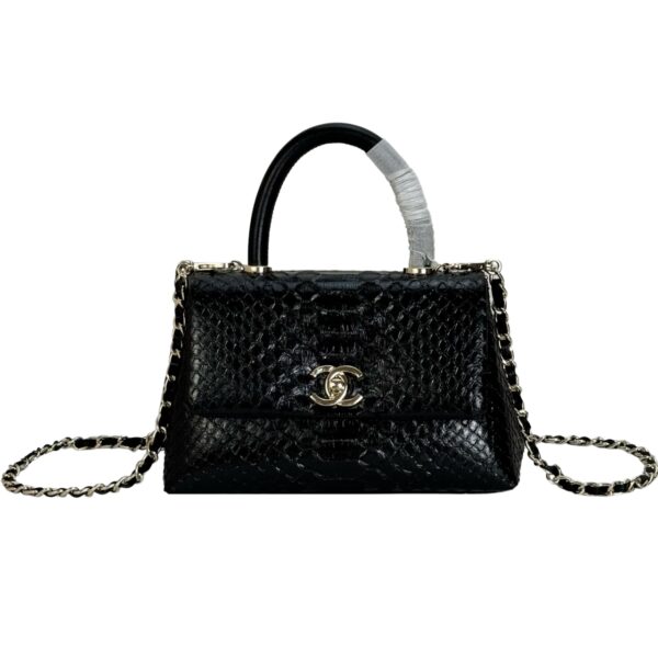 CHANEL TRENDY CC TOP HANDLE BAG PYTHON BLACK 23CM