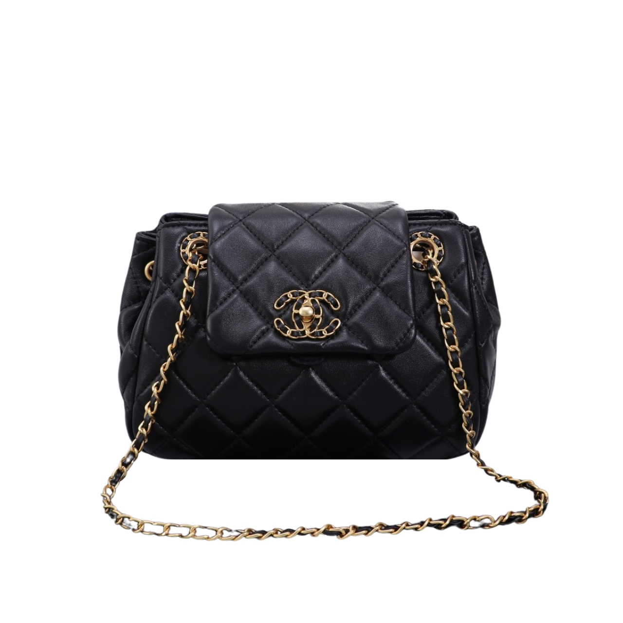CHANEL MIX ACCORDION CC FLAP BAG QUILTED GLAZED LEATHER BLACK 23CM